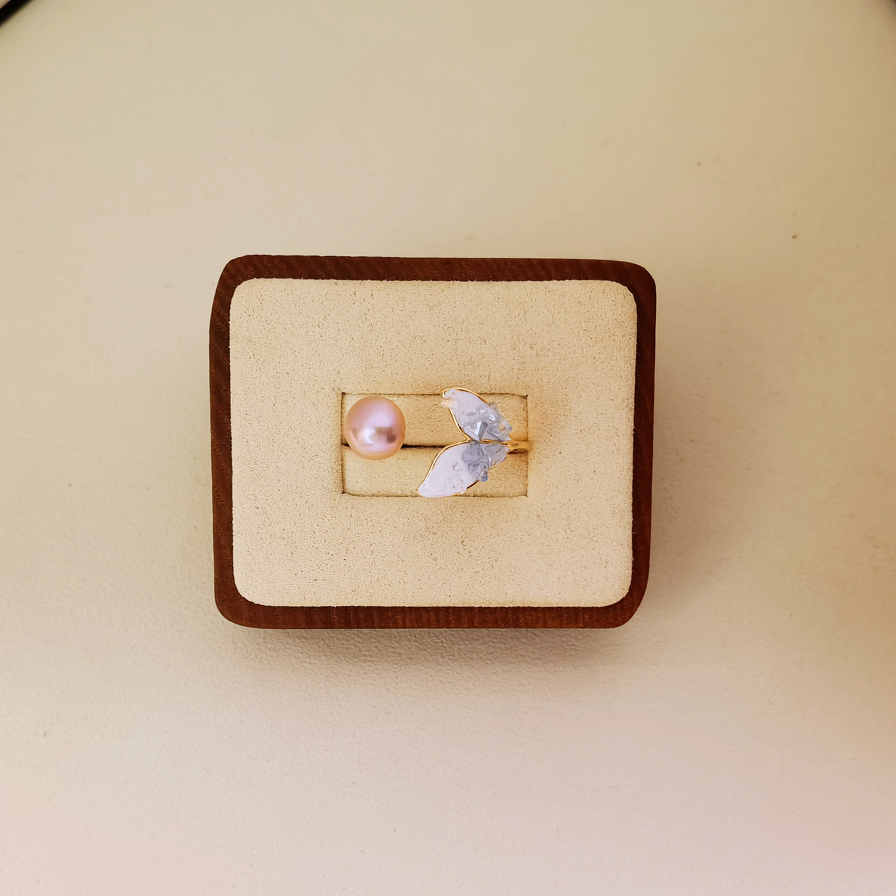 清沧 天然可刮粉真淡水珍珠 开口戒 冰晶鱼尾珍珠戒子 1008