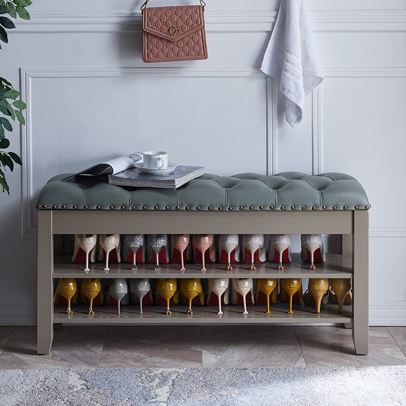 新中式方脚款换鞋凳可坐实木高档鞋柜美式家用入户鞋架玄关长条凳