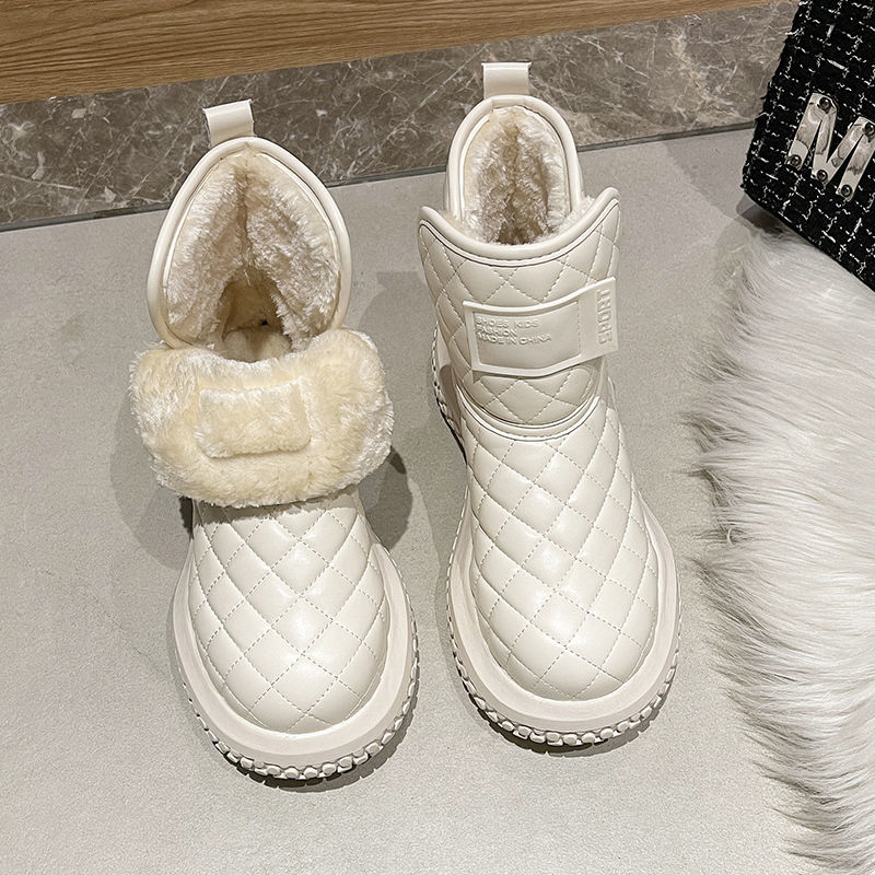 雪地靴女冬季防水加绒保暖高帮时尚防滑白色面包女鞋短靴子
