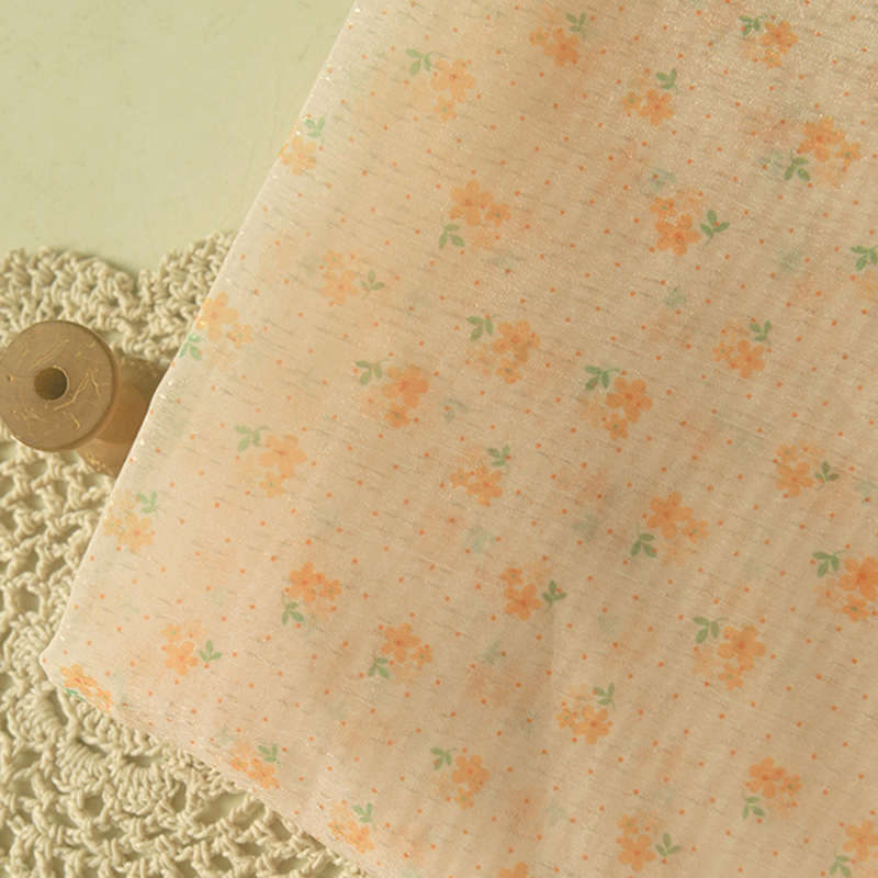 黄色碎花点点雪纺布料   自制DIY衬衫上衣连衣长裙子制衣服装面料