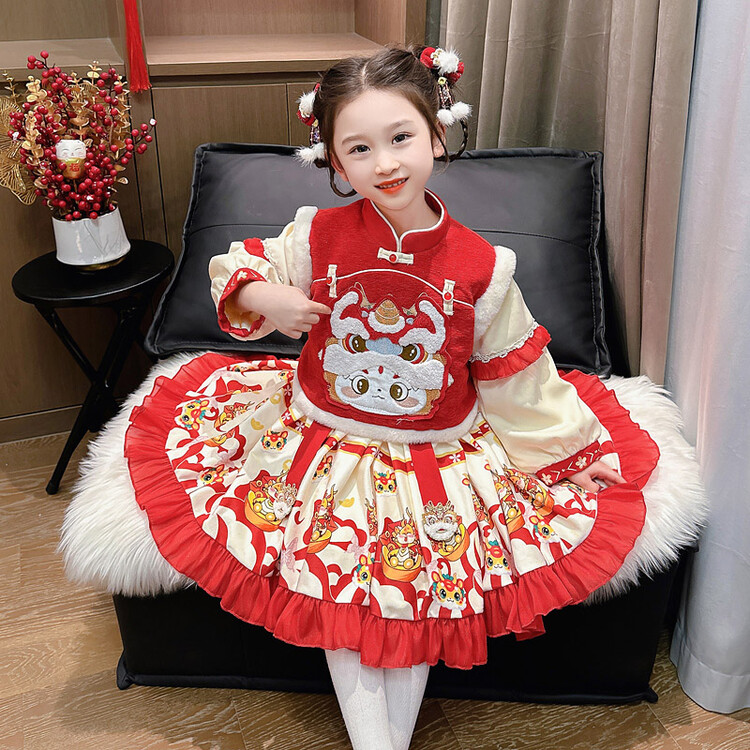 拜年服女童汉服冬季儿童唐装中国风裙子周岁礼服宝宝过年喜庆衣服