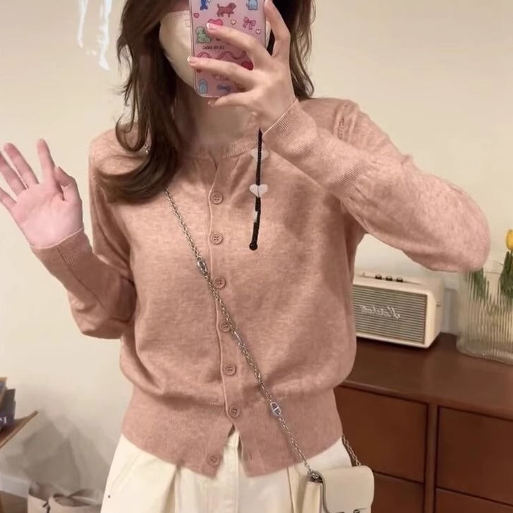 韩版针织开衫小外套女薄款2025秋季气质减龄毛衣外搭显瘦短款上衣