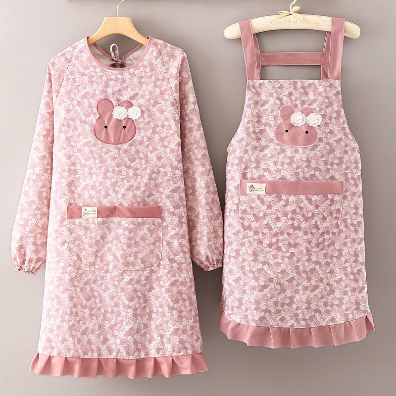 长袖帆布围裙女厨房家用做饭成人罩衣餐饮耐脏工作服防水防油围腰