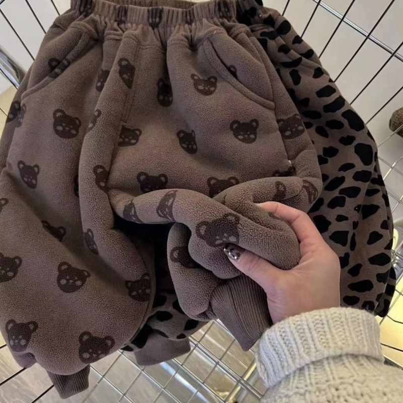 【睿睿】儿童加绒加厚裤子2023冬季新款韩版男女宝宝奥利绒保暖哈伦