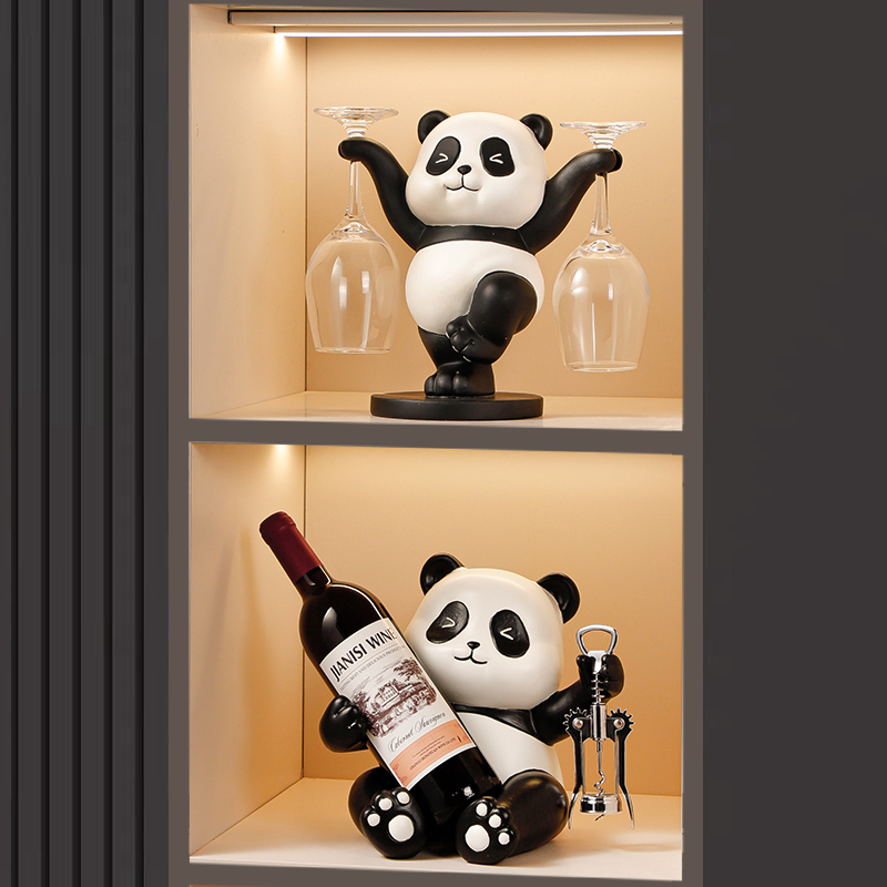 熊猫红酒架摆件酒柜家用轻奢高档客厅餐边柜杯架装饰乔迁新居礼品