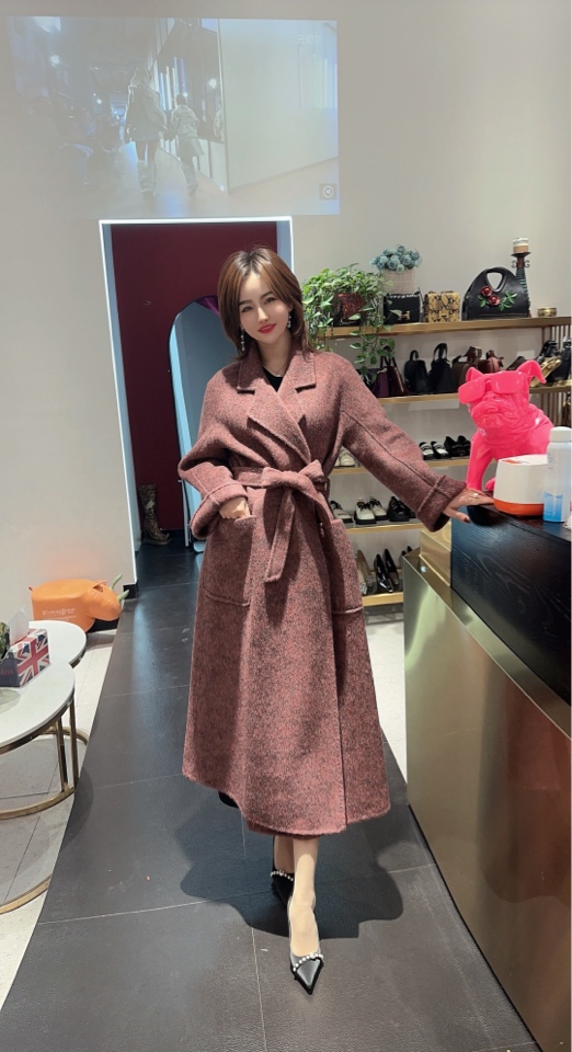 兔毛羊毛大衣羊绒双面呢冬季中长款毛呢显瘦宽松