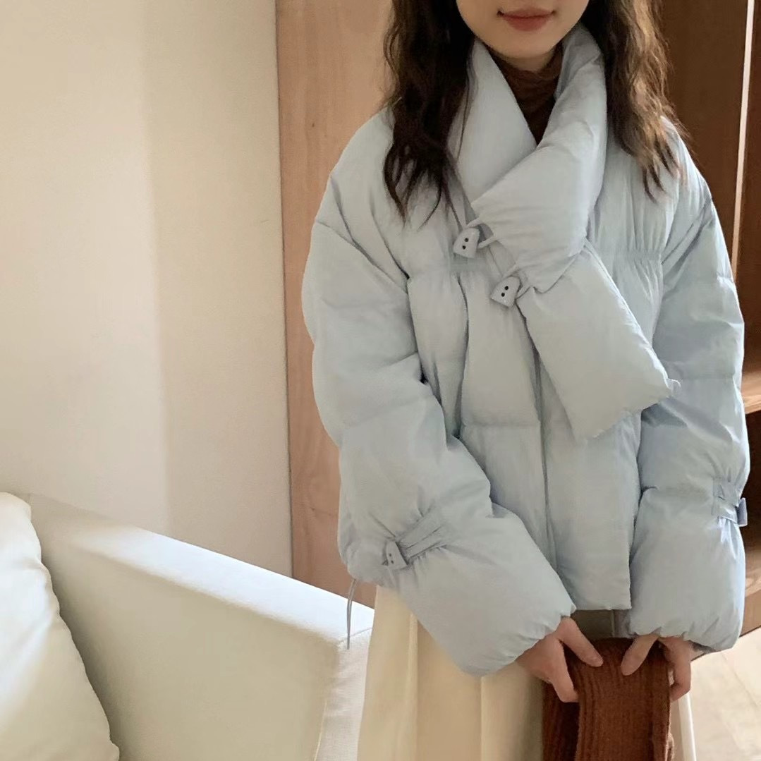 秋冬新款甜美百搭羽绒服女短款围脖巾小个子加厚白鸭绒保暖外套潮