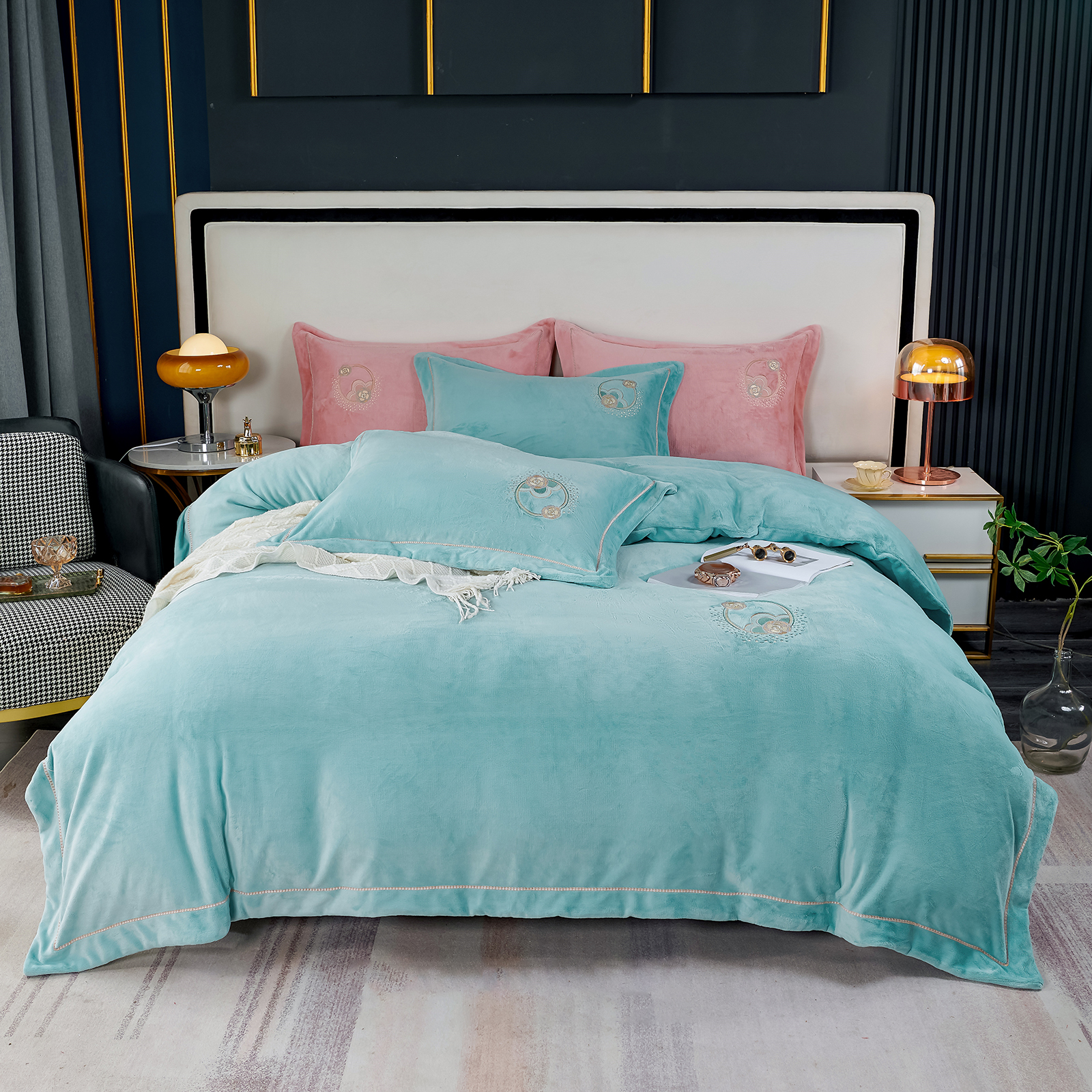 【温婉尔雅】轻奢牛奶绒绣花四件套冬季加厚被套保暖双面简约床品