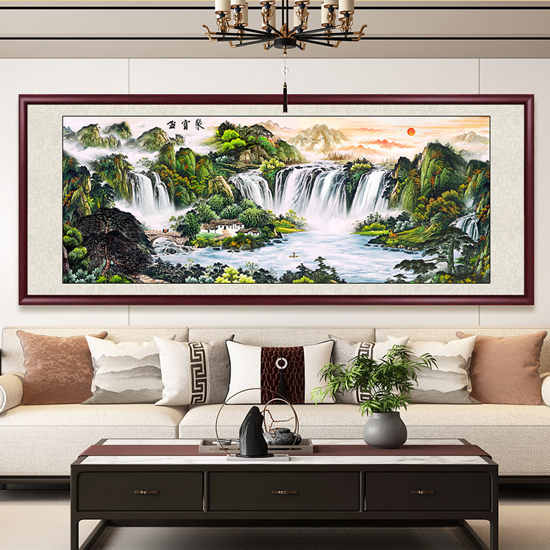 聚宝盆山水画带框国画作品客厅挂画水墨画背景墙壁画办公室装饰画