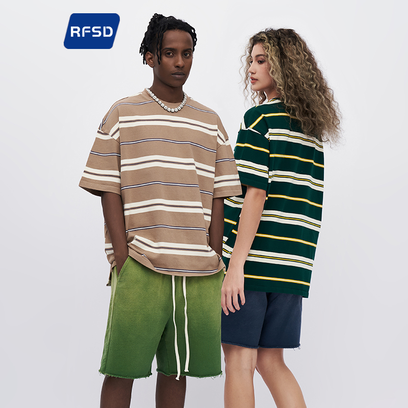 cityboy复古撞色条纹T恤2023夏季新品宽松纯棉短袖男SH-538
