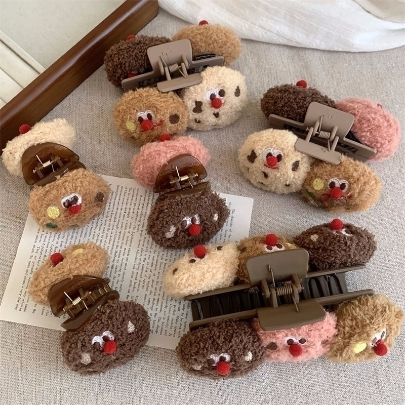 【西界】萌趣曲奇饼干毛绒抓夹可爱红鼻子饼干鲨鱼夹后脑勺盘发抓