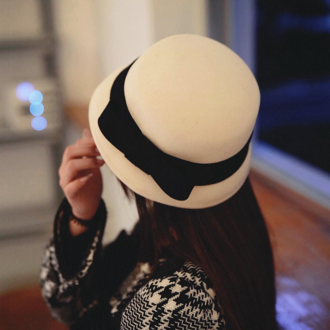 高端羊毛新款法式宽边蝴蝶结小檐盆帽渔夫帽复古千金帽百搭时尚