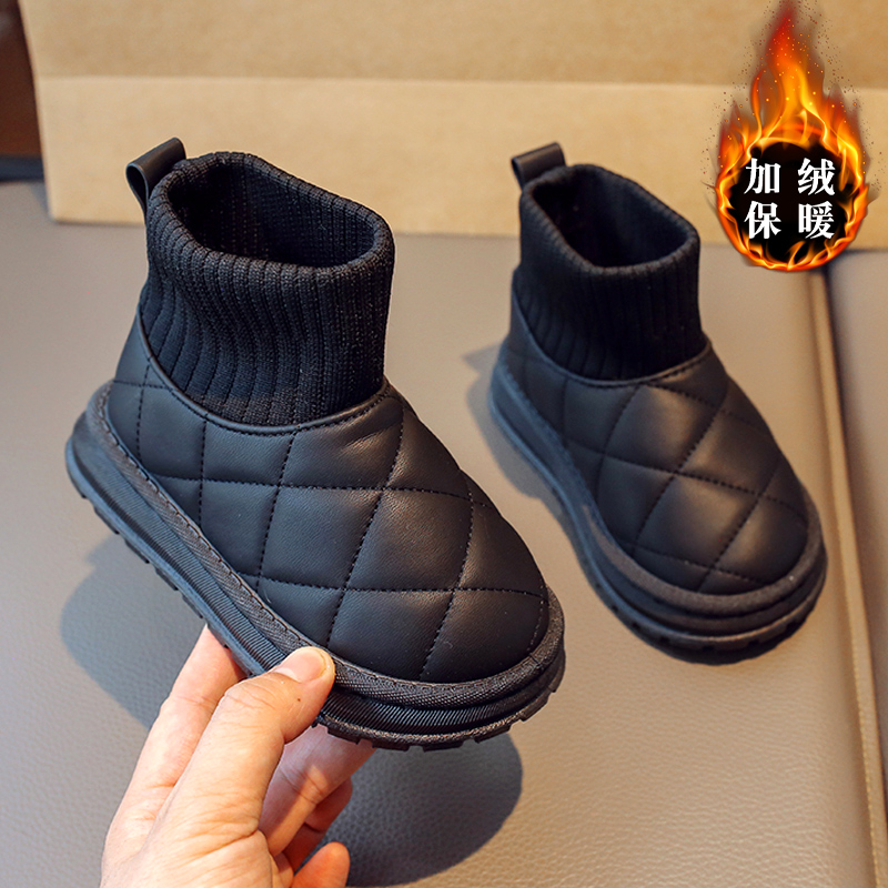 儿童棉鞋男童冬季2023新款童鞋雪地靴男孩加绒大棉保暖女童棉靴子
