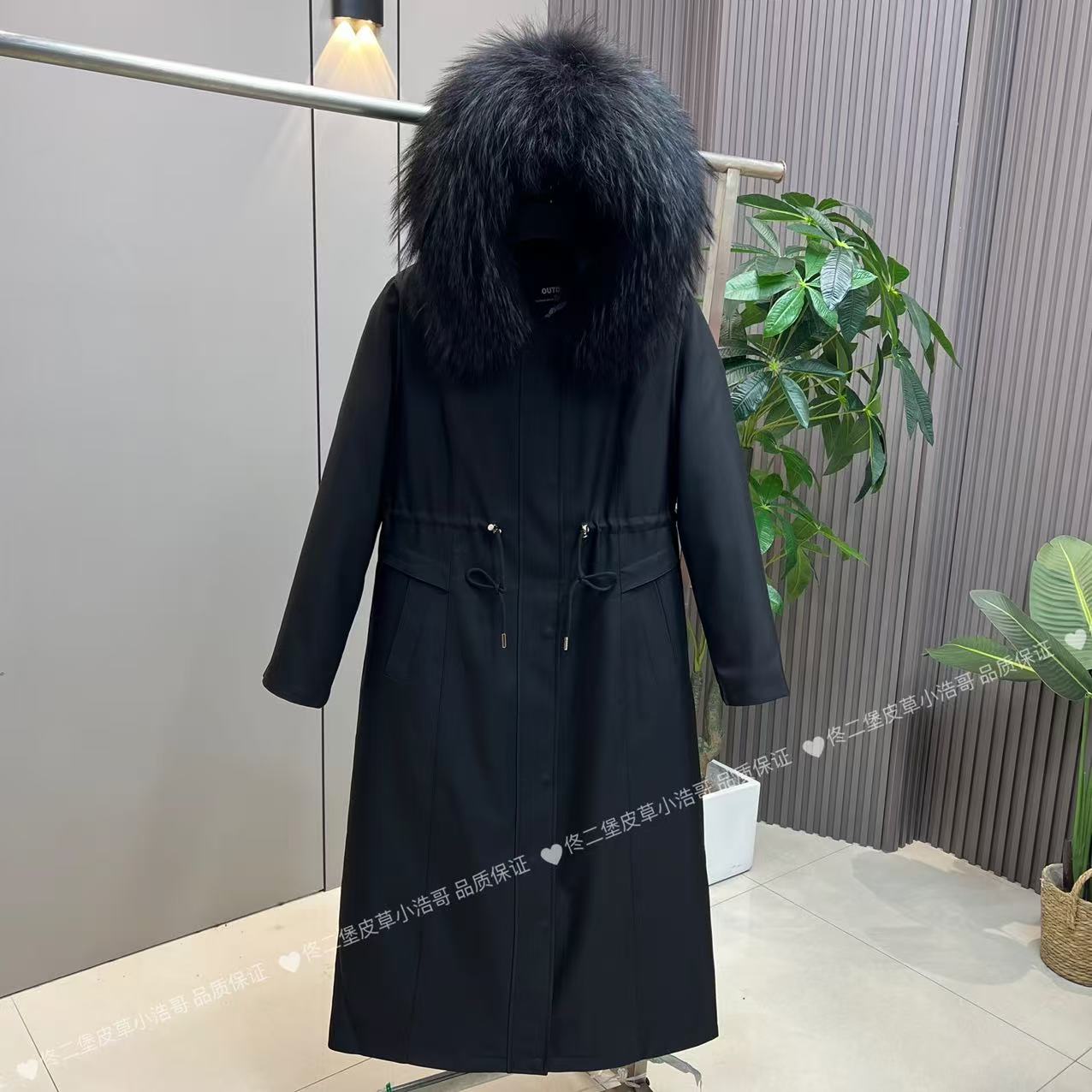 水貂内胆冬季新款一米二长皮毛一体袖加毛女款加厚皮草派克服外套