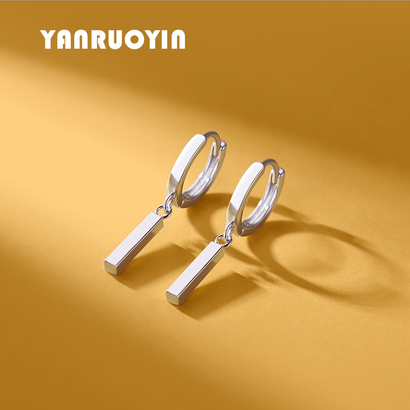 言若银 足银耳饰 纯银耳环女气质长条百搭小众简约个性耳扣EK169