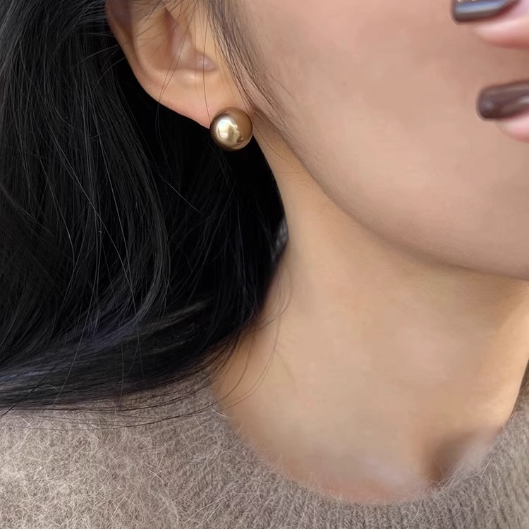 美拉德系珠珠耳环复古摩卡金棕秋冬耳饰轻奢小众高级感女气质耳钉