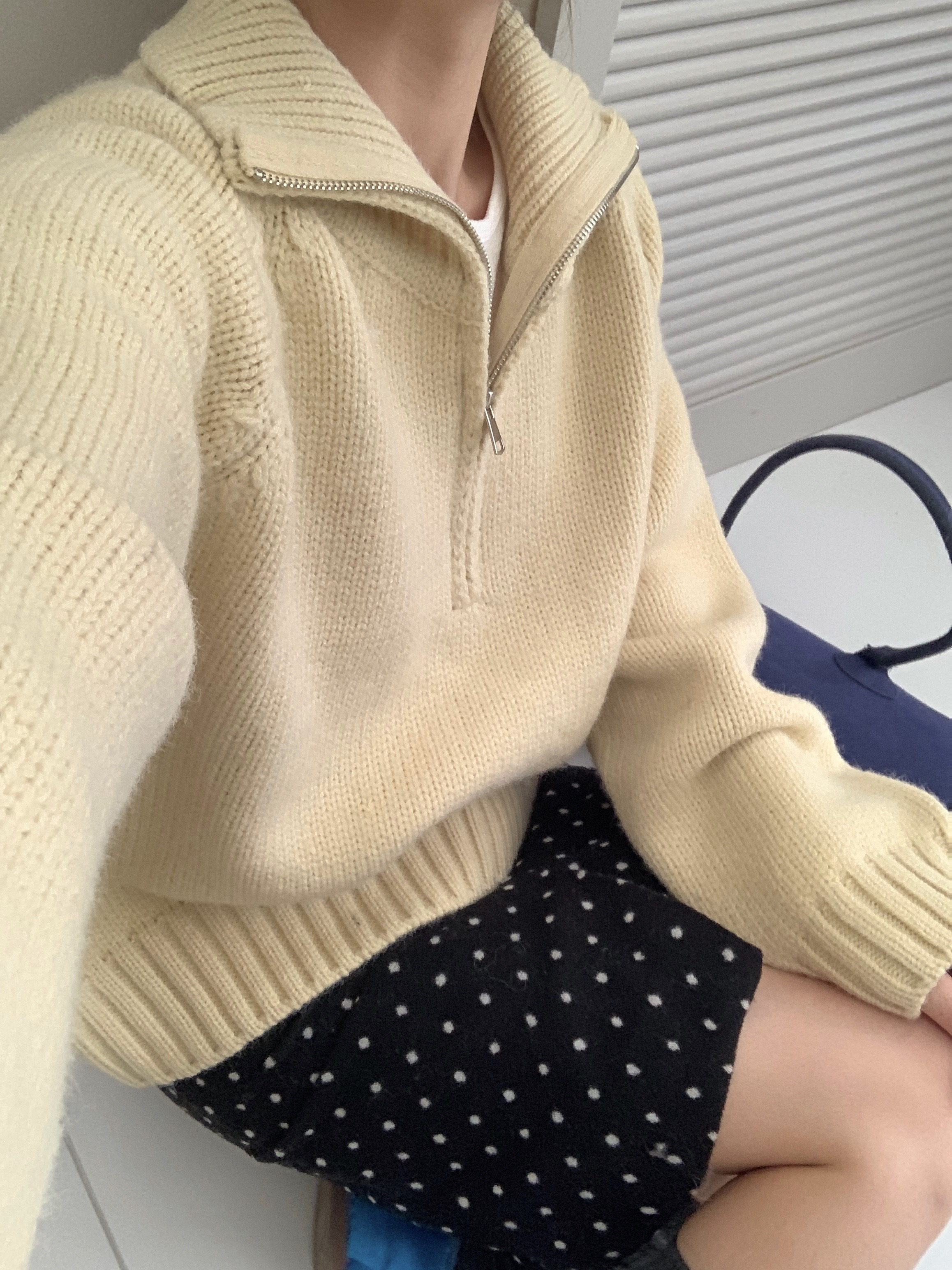 清仓 加厚针织套头毛衣女立领半拉链宽松休闲秋冬上衣