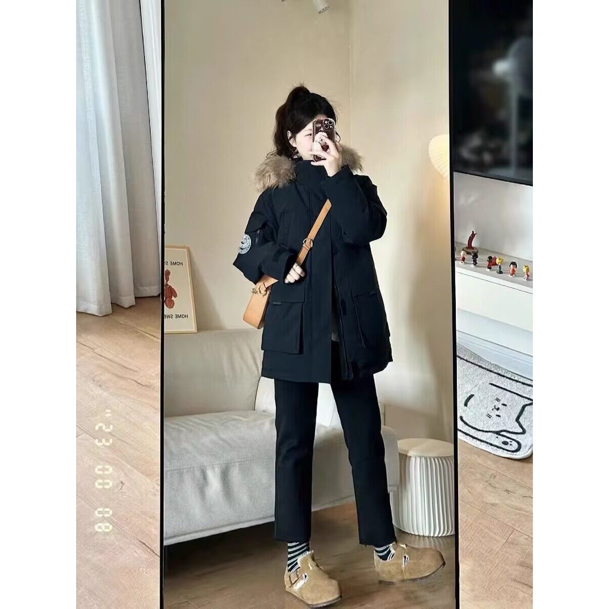 波司豋大毛领派克羽绒服服女2023冬季新款连帽棉袄外套宽松加厚工