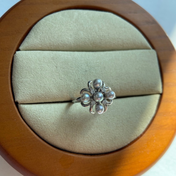 【90度角】s925纯银海水真多麻戒指3-4微瑕5颗3-4开口可调节