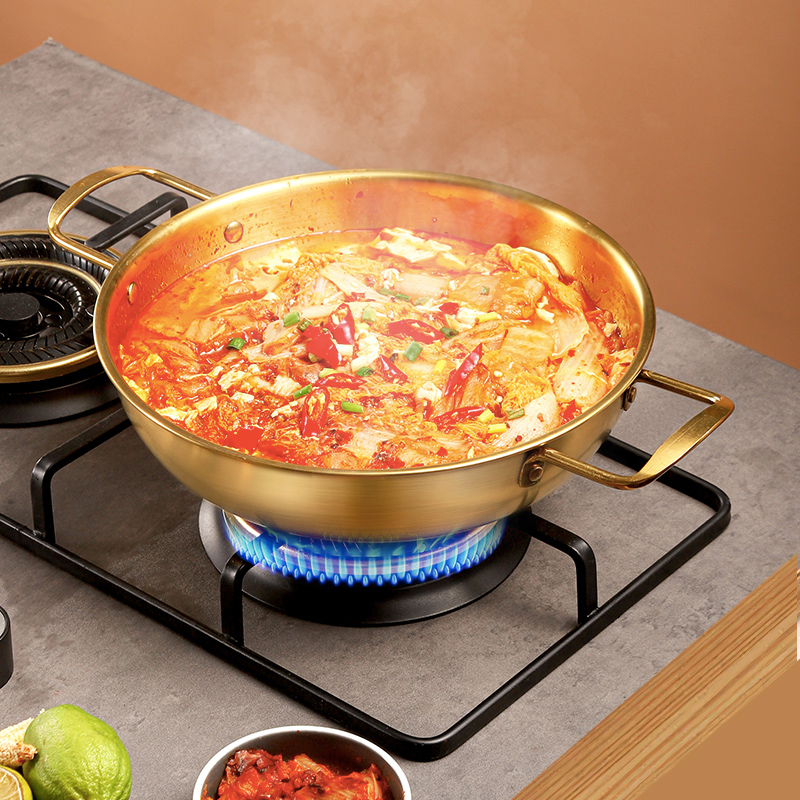 热奶简约金色双耳汤锅家用汤锅奶锅煮面锅优品