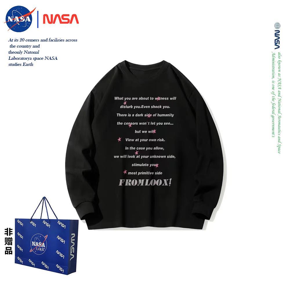 NASA联名100%精棉潮牌美式休闲印花长袖嘻哈ins宽松秋季长袖T恤男