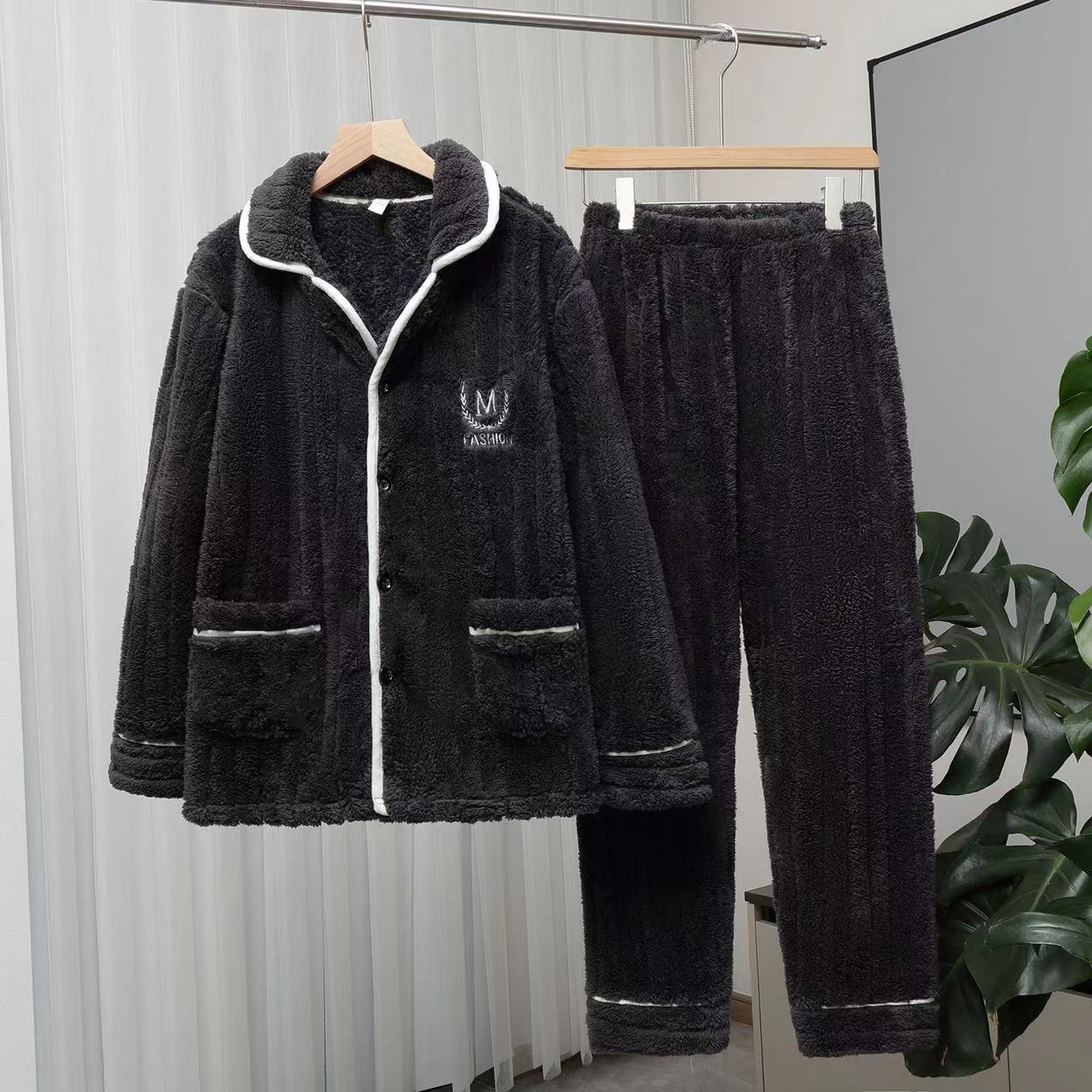 【降温福利2】舒棉绒加绒加厚保暖舒适居家冬季家居服男款冬天套装