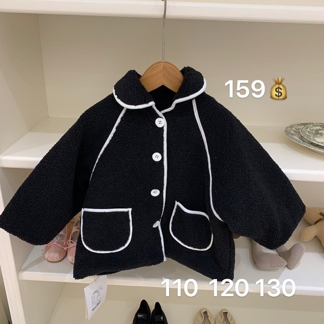 黑色包边外套 羊羔毛 颗粒绒