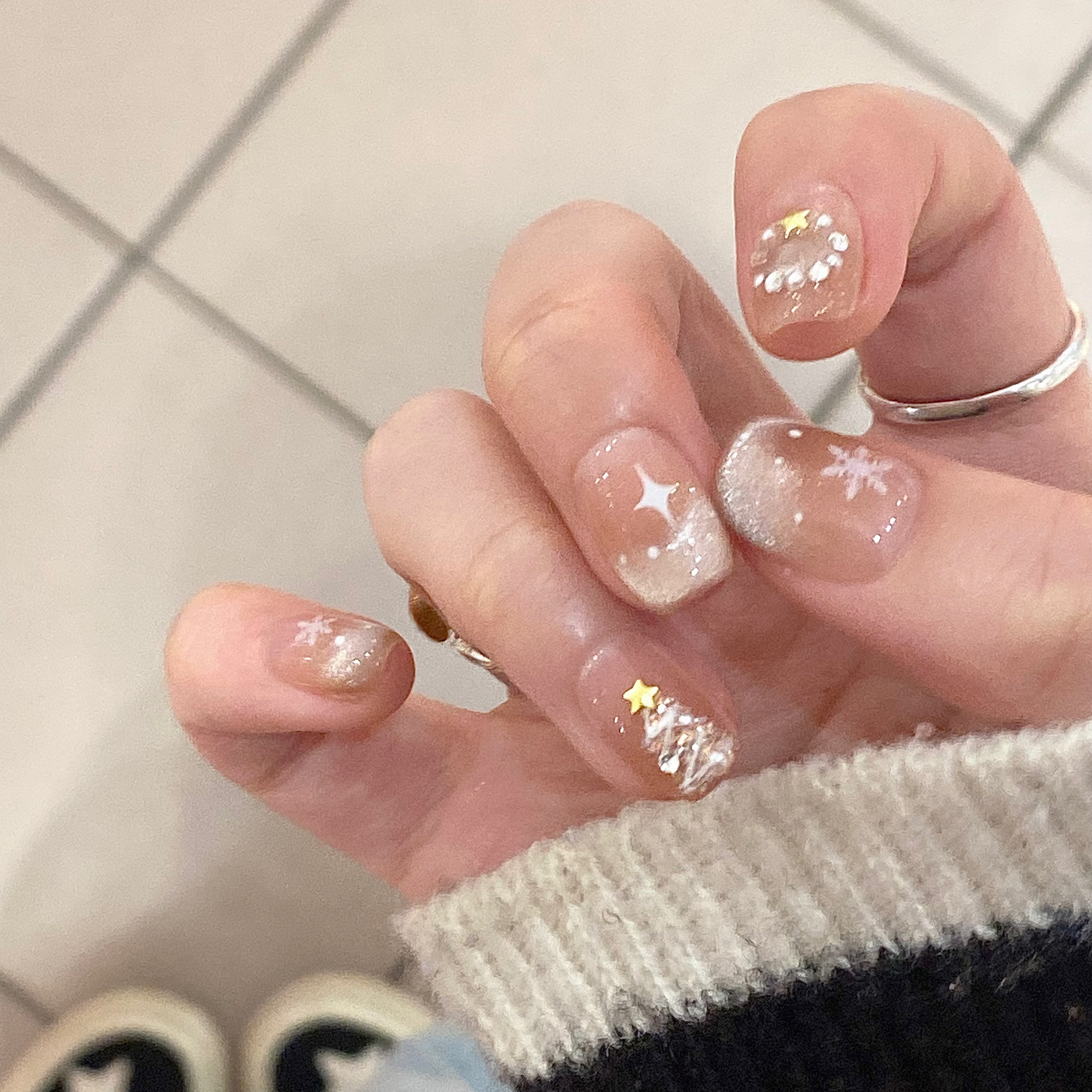 圣诞元素 纯手工甲 高级 显白猫眼圣诞学生新年美甲成品