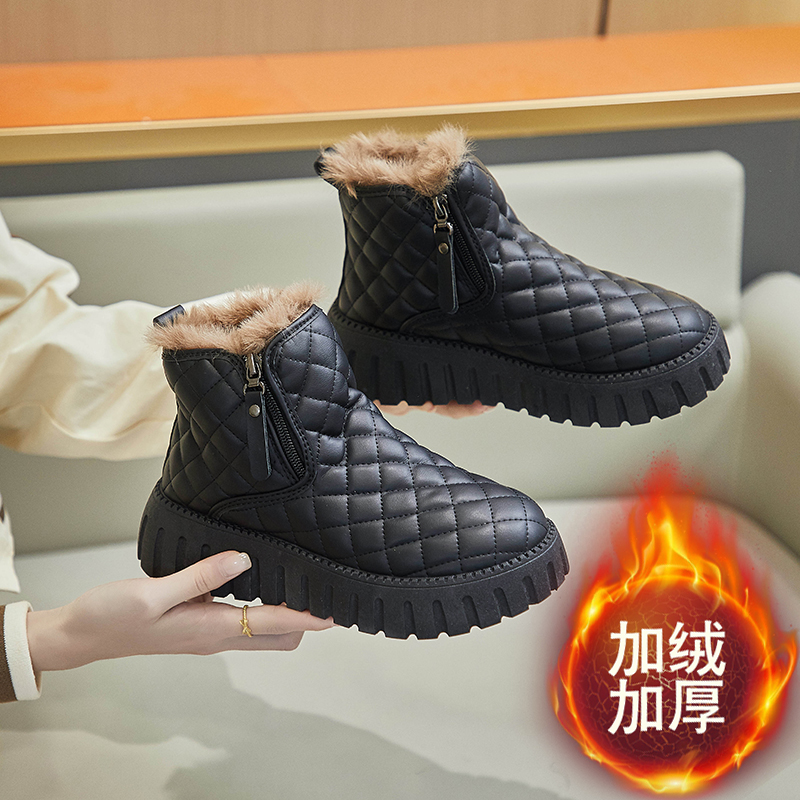 休闲外穿厚底防滑加厚保暖冬季短筒防水加绒防滑加厚棉鞋保暖冬季