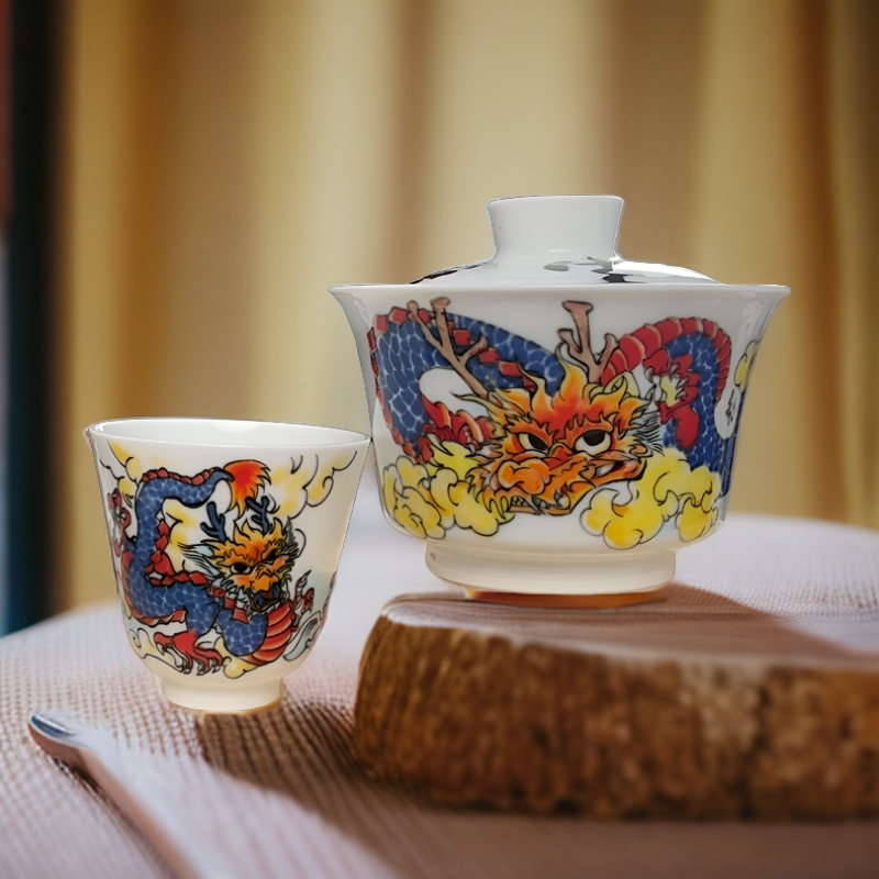 景德镇【造辞】祥龙套装 国风原创釉下彩