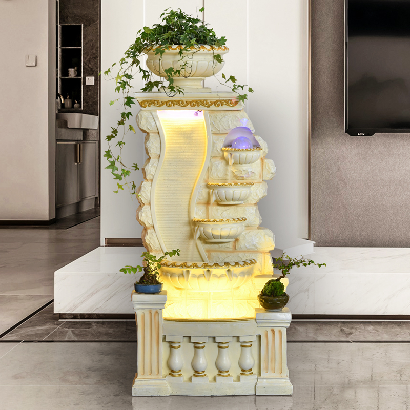 7873客厅家用大型落地摆欧式装饰造景花盆流水生财风水摆件流水