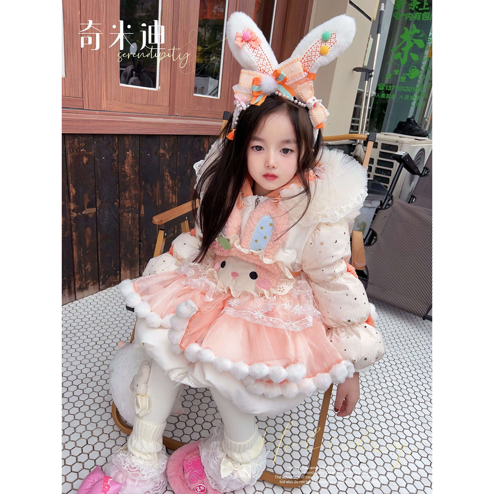 现货【奶油草莓兔】奇米迪女童羽绒服洛丽2023冬季加厚外套48258