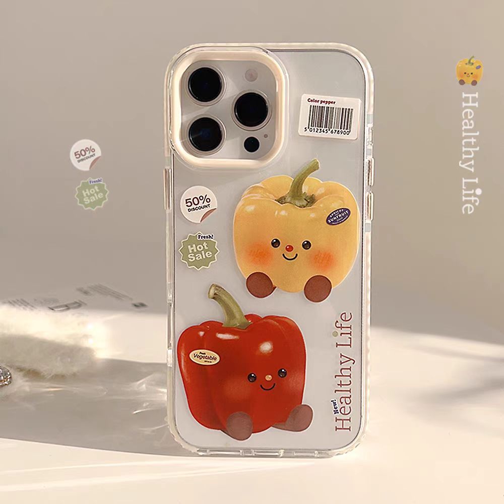 微笑彩椒蔬菜16苹果15promax小众设计手机壳14适用13防摔11卡通软