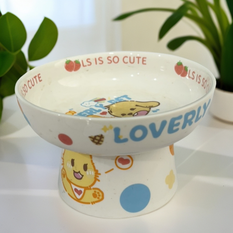 猫碗陶瓷宠物高脚护颈水食碗猫狗平口食碗防给下巴宠物碗猫咪碗