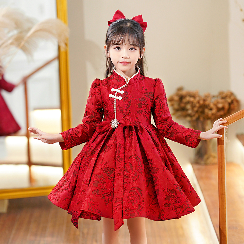 2024女童连衣裙秋冬冬装儿童公主裙过年旗袍汉服新年衣服裙子冬季