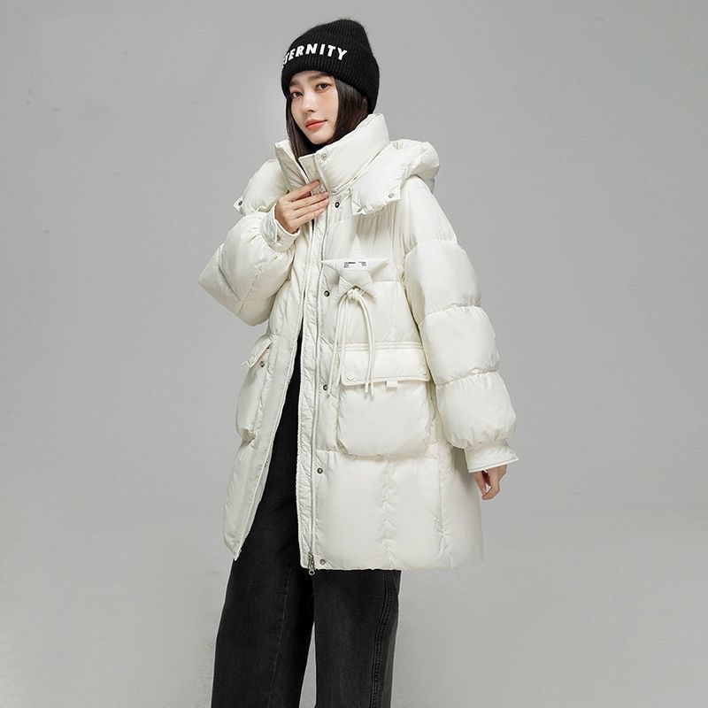 新潮羽绒服五角星羽绒服中长款女2024冬季时尚小仙女宽松立领连帽