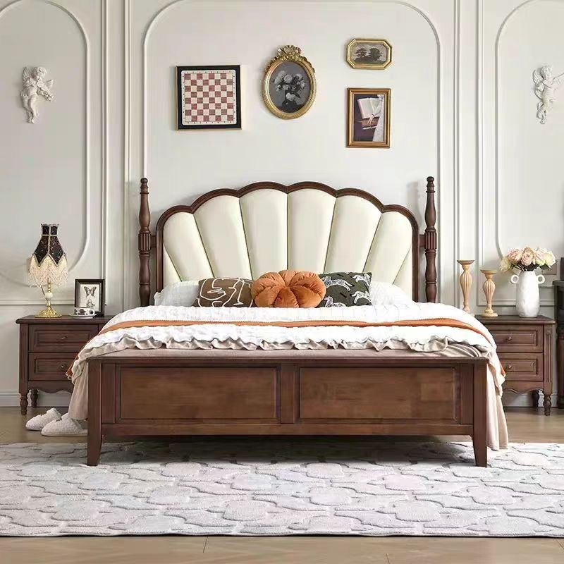 美式实木床1.8米双人床现代主卧简约2米大床中古风花瓣高箱储物床