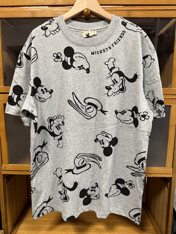灰色满印短袖刺绣米奇T圆领半袖百搭时尚印花宽松休闲