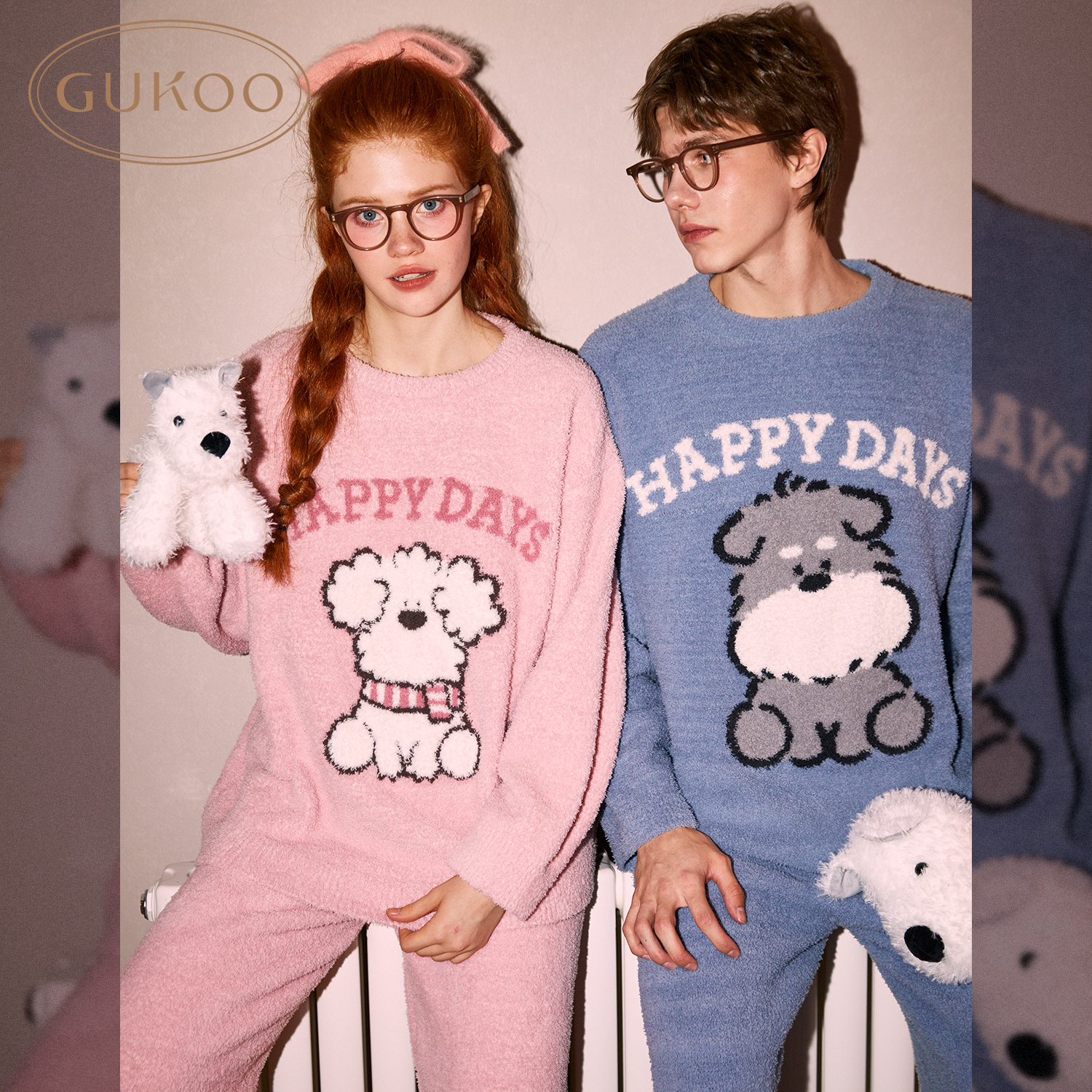 【Gukoo果壳】miiiiichan秋冬新雪尼尔半边绒保暖宽松圆领情侣套装