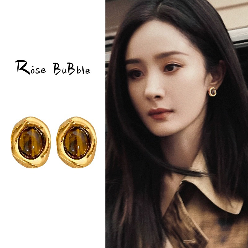 铜合金耳饰 美拉德秋冬耳环小众复古耳钉焦糖色轻奢法式耳环ins