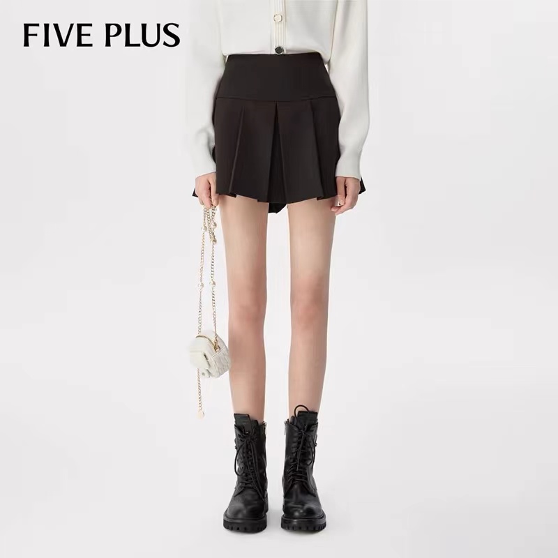 FIVE PLUS秋装高腰显瘦半身裙女学院风减龄A字百褶短裙2TE3072650
