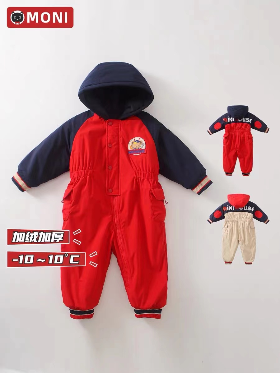 mk加绒加厚滑雪服冬季男女童保暖连体外出服宝宝棉衣拜年服冬款