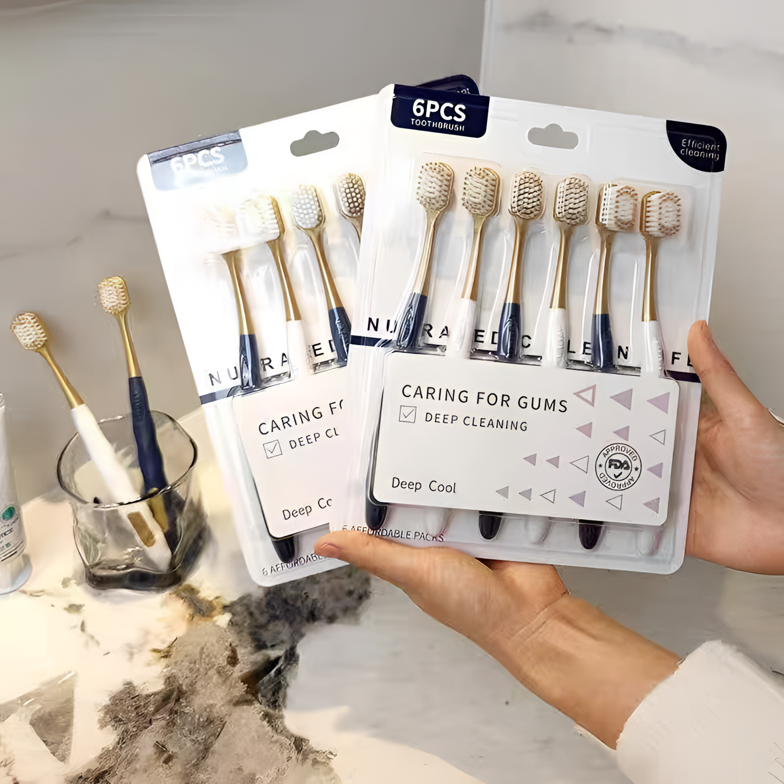 山姆超市同款高档牙刷中软毛牙刷6支装宽头 简约独立超软家用学生