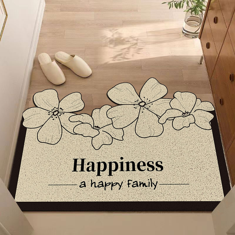 黑色花朵入户丝圈地垫法式复古高级感脚垫过道门外蹭土地毯可裁剪