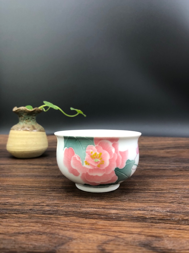 醴陵手绘牡丹花主人杯茶杯釉下高温瓷
