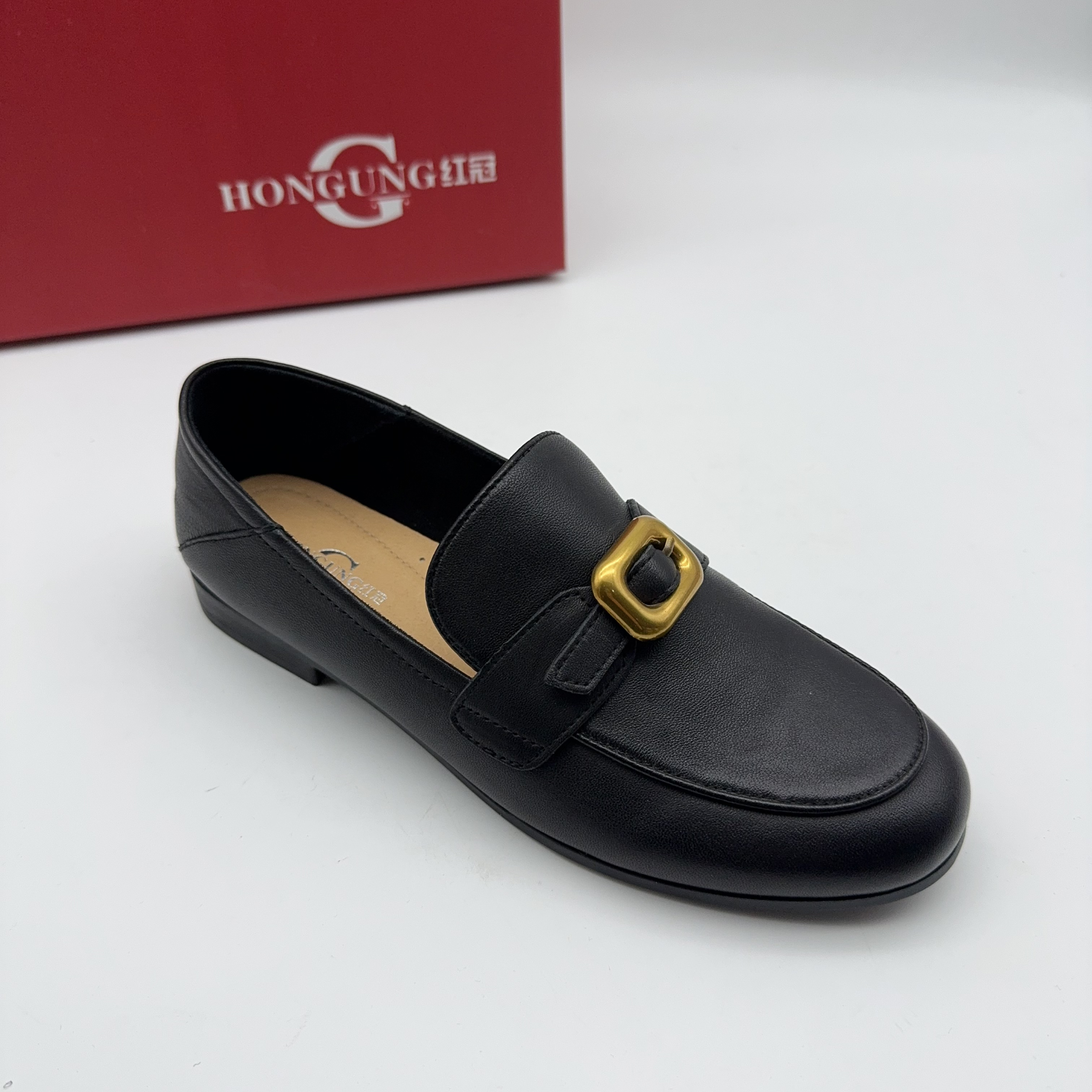 红冠皮鞋一脚蹬时尚高端舒适百搭乐福女鞋