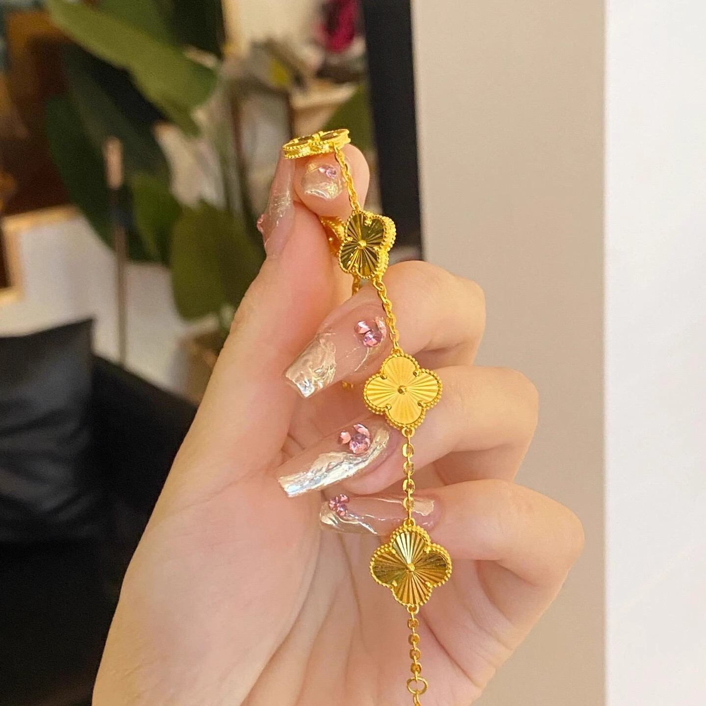 足银手链 【中艺珠宝】雷射四叶草手链足银雷射双面（卡15m）