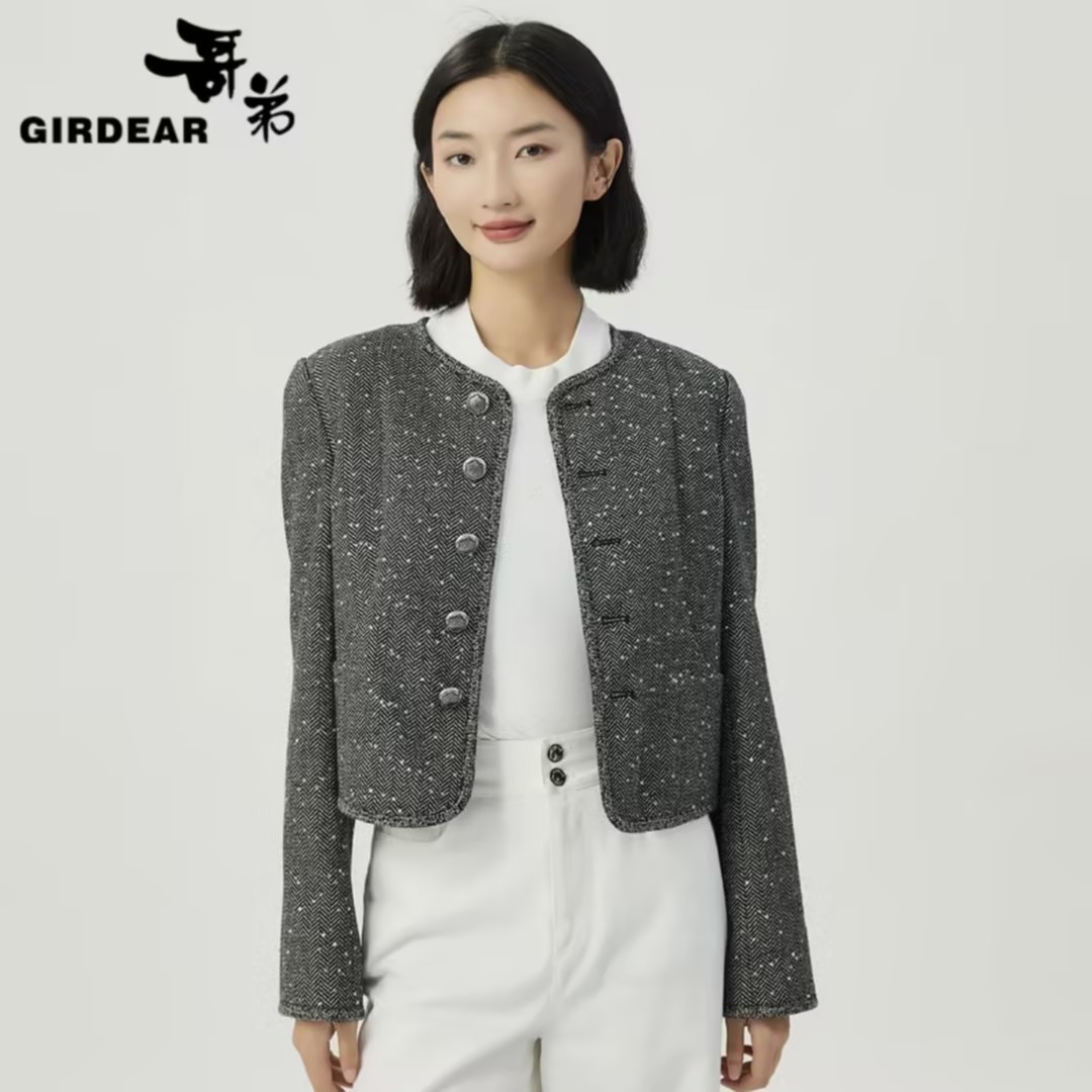 GIRDEAR/哥弟《香榭丽舍》气质粗花呢小香风时尚复古短外套1400718