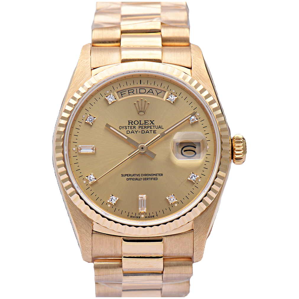 99新 Rolex/劳力士 星期日历型18038香槟原钻黄金36表径机械男表