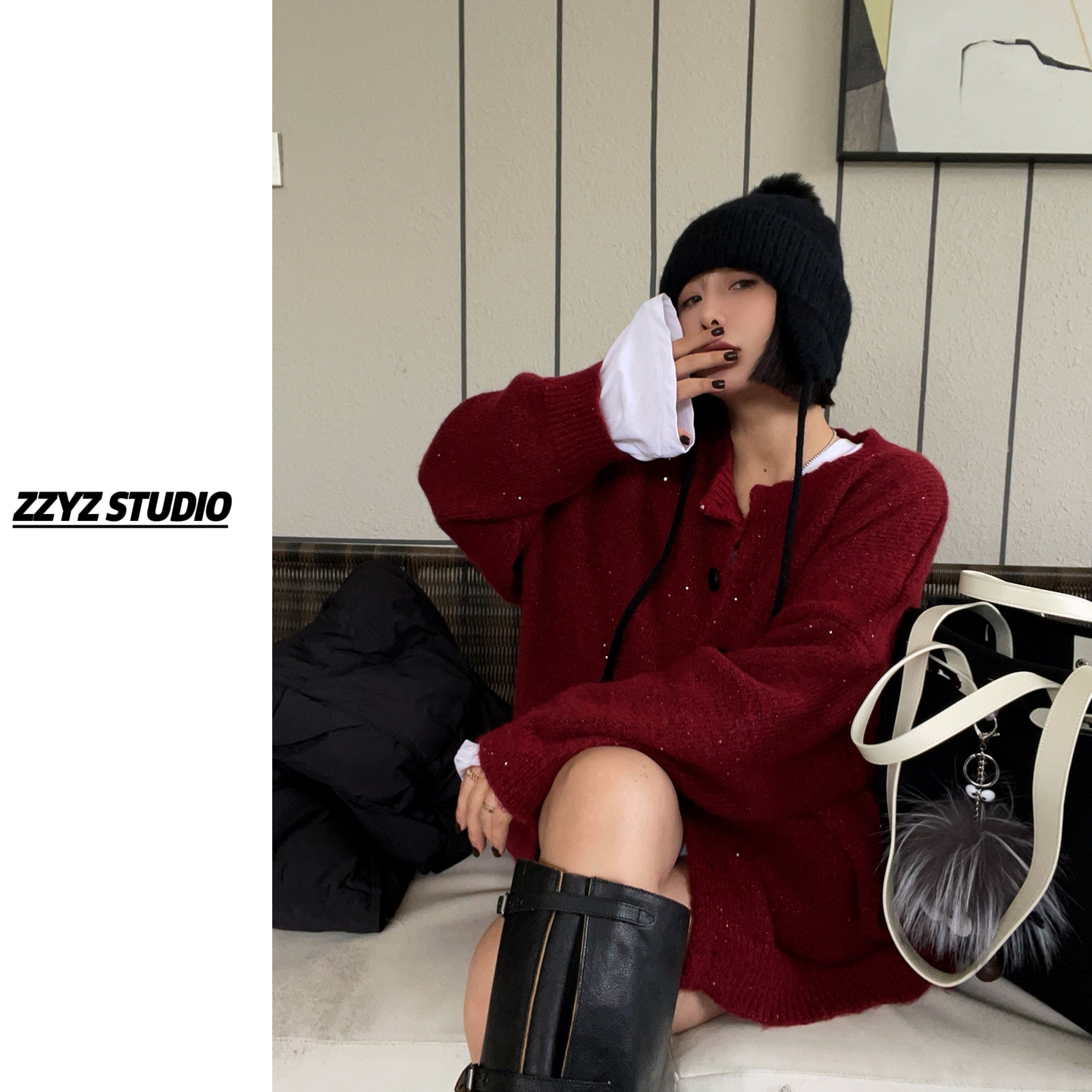 “巴卡拉的光影”星空亮片简约针织开衫+显瘦短裤套装设计感两件套